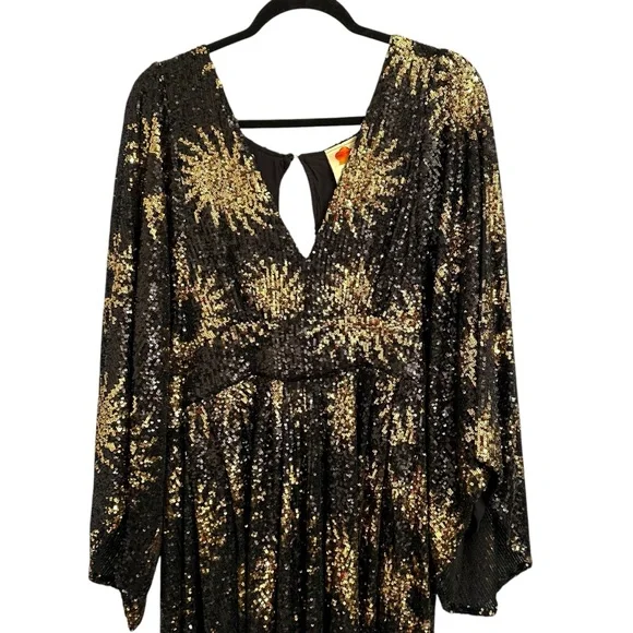 NWT RARE Farm Rio Sunny Mood Sequin Maxi Dress Black Gold Extra Large XL - Picture 8 of 16